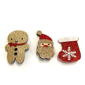 Christmas Hair Clips set of 3 Gingerbread Man Santa Claus Stocking